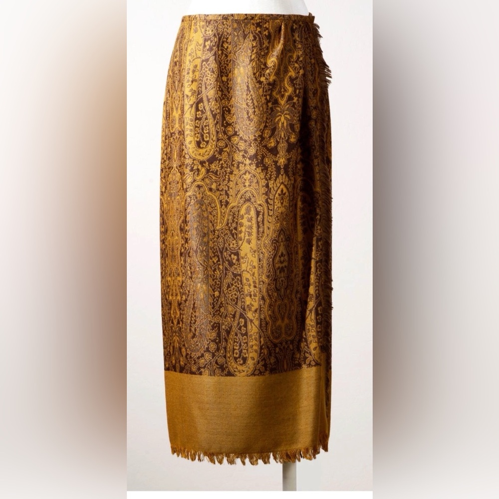EUC LINDA ALLARD ELLEN TRACY LONG 100% WOOL WRAP PANEL MAXI BOOT SKIRT CAMEL